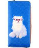 Snow white cat with red eye glasses faux leather large zipper wallet - Mlavi
 - 1