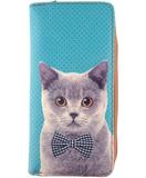 Cat with bow tie faux leather large zipper wallet - Mlavi
 - 1