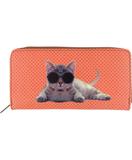 Cool cat with sunglass with bow tie faux leather large zipper wallet - Mlavi
 - 1