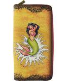 Retro tattoo mermaid print faux leather large zipper wallet