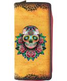 Tattoo style sugar skull/day of the dead print faux leather large zipper wallet - Mlavi
 - 1