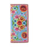 Mexican oilcloth inspired flora pattern vegan leather large wallet