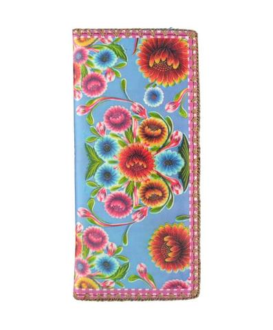 Mexican oilcloth inspired flora pattern vegan leather large wallet