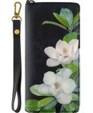 Southern magonlia flower print faux leather large zipper wallet