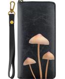 Mushroom print faux leather large zipper wallet