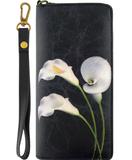 Calla Lily flower print faux leather large zipper wallet