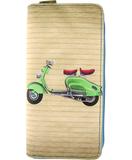 Retro scooter print faux leather large zipper wallet