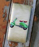 Retro scooter print faux leather large zipper wallet