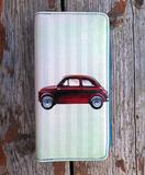 Retro Fiat car print faux leather large zipper wallet