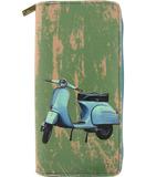 Retro scooter print faux leather large wallet