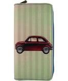 Retro Fiat car print faux leather large zipper wallet - Mlavi vegan leather
