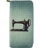 Retro sewing machine & scissor print faux leather large zipper wallet - Mlavi vegan leather