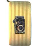 Retro camera print faux leather large zipper wallet - Mlavi vegan leather