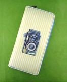 Retro camera print faux leather large zipper wallet