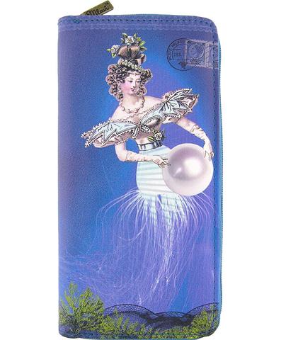 Jelly mermaid print faux leather large zipper wallet