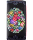 Flower print faux leather large zipper wallet