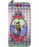 Bird with crown print faux leather large zipper wallet