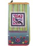 Mexican textile bird print faux leather large zipper wallet - Mlavi vegan leather