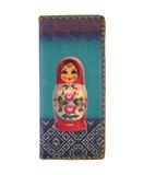 Nesting doll Ukraine print faux leather large flat wallet