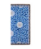 Vintage blue & white lotus porcelain pattern print faux leather large flat wallet