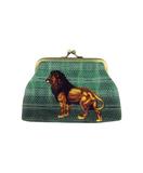 Lion kiss lock frame faux leather coin purse